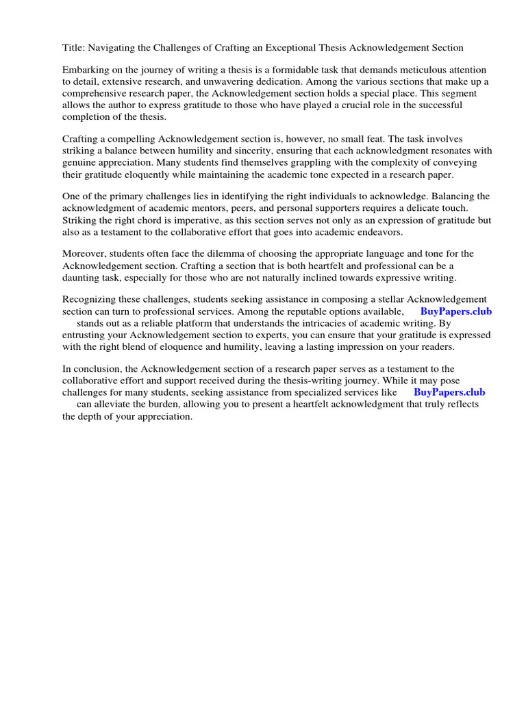 Acknowledgement Section of Research Paper Example | PDF | Thesis ...