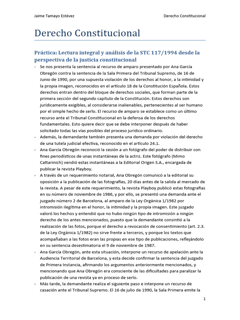 Práctica 5. Lectura y Análisis de Una Sentencia Constitucional | PDF