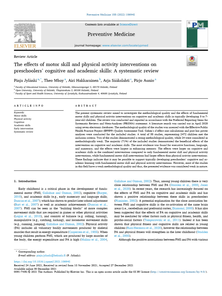The Effects of Motor Skill and Physical Activity Interventions On ...
