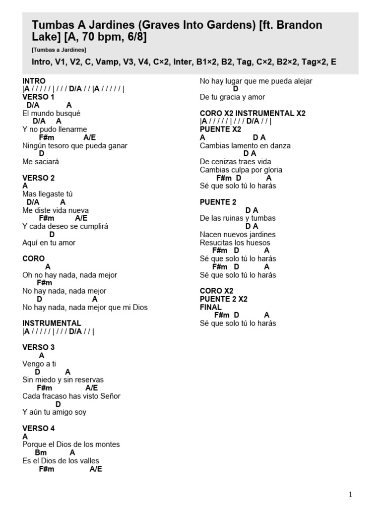 Tumbas A Jardines (Graves Into Gardens) [Ft. Brandon Lake] A PDF