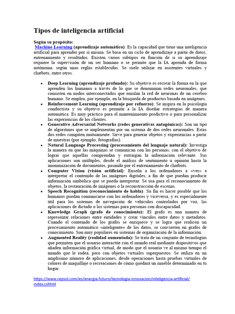 Tipos de Inteligencia Artificial | PDF | Inteligencia artificial ...
