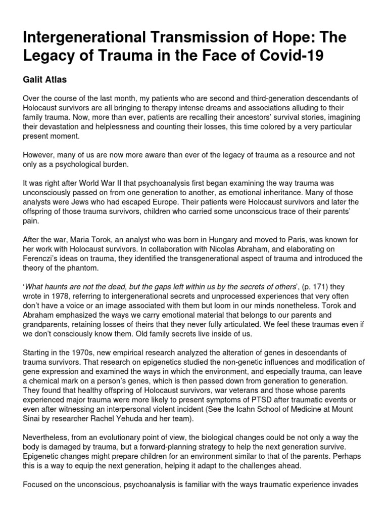 IPA Article Intergenerational Transmission of Hope The Legacy of Trauma ...