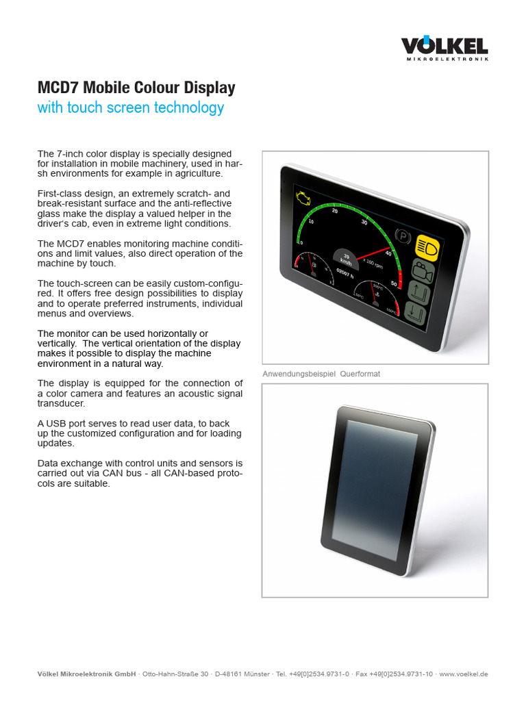 MCD7 Mobile Touchscreen Display Specs | PDF | Touchscreen | Usb
