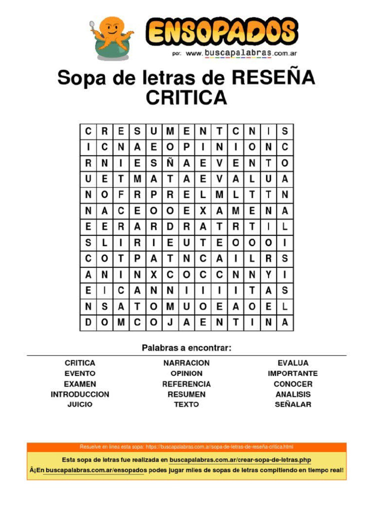 Sopa de Letras Reseña | PDF