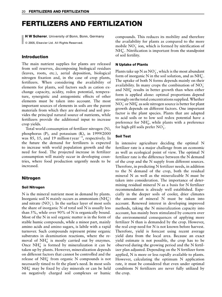 Fertilizers and Fertilization | PDF | Fertilizer | Soil