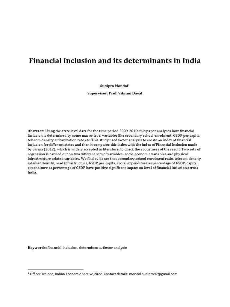 Determinants of Financial Inclusion in India | PDF | Ordinary Least ...