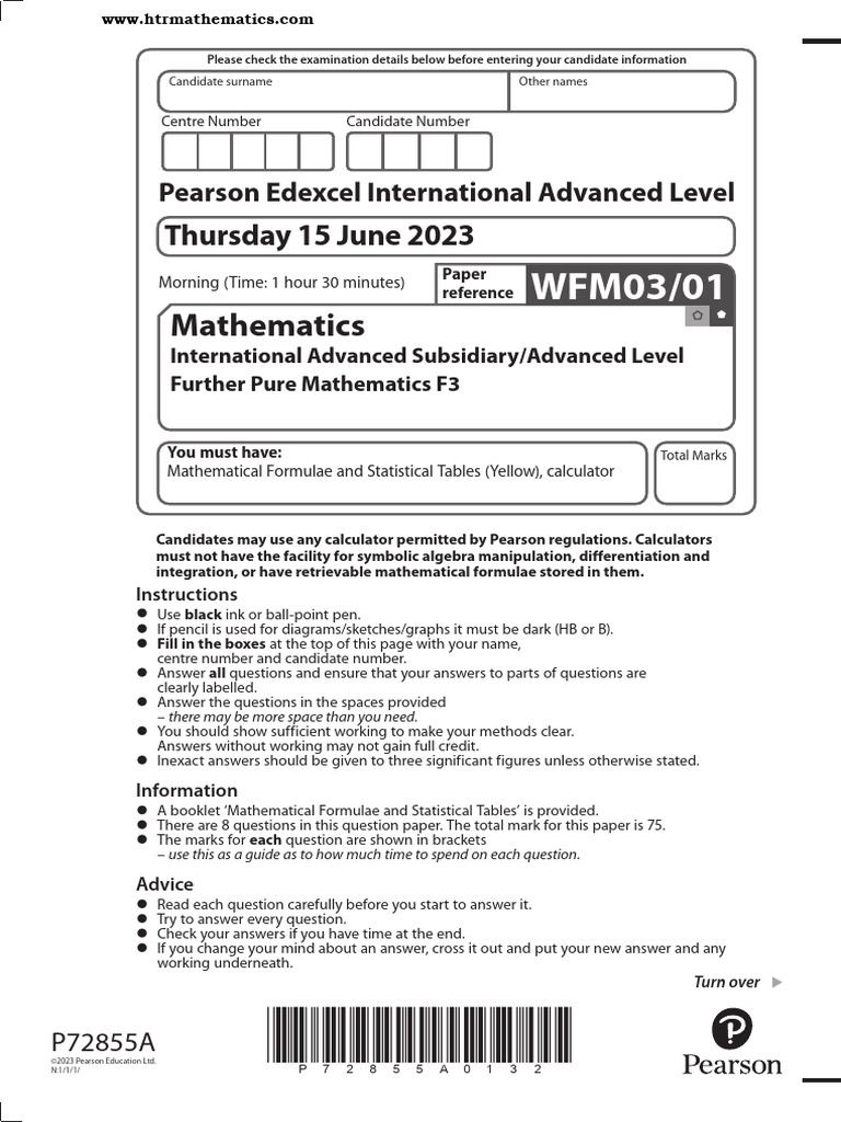 Mathematics Exam Answer Sheet | PDF | Mathematics | Equations