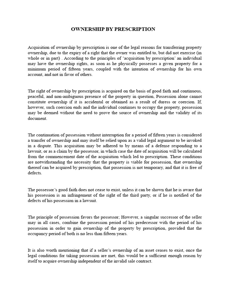 Ownership by Prescription PDF Property Possession (Law)