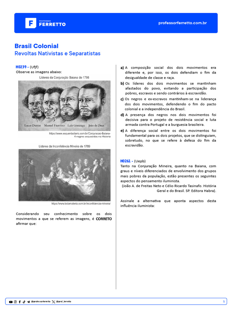 Revoltas Nativistas no Brasil Colonial | PDF | Brasil | Escravidão