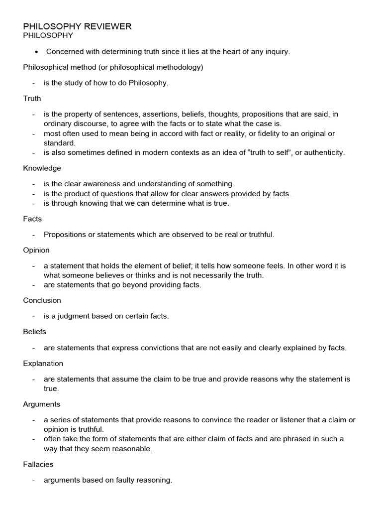 Philosophy Reviewer | PDF | Reason | Truth