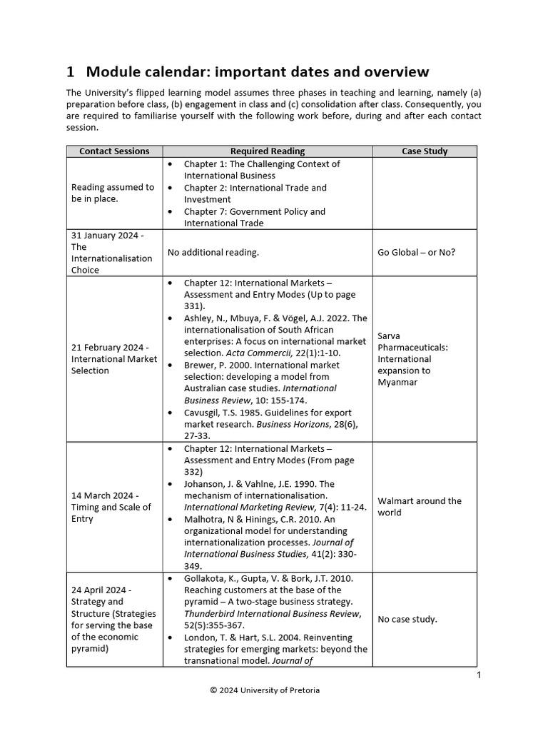 International Business Module Calendar | PDF | Internationalization ...