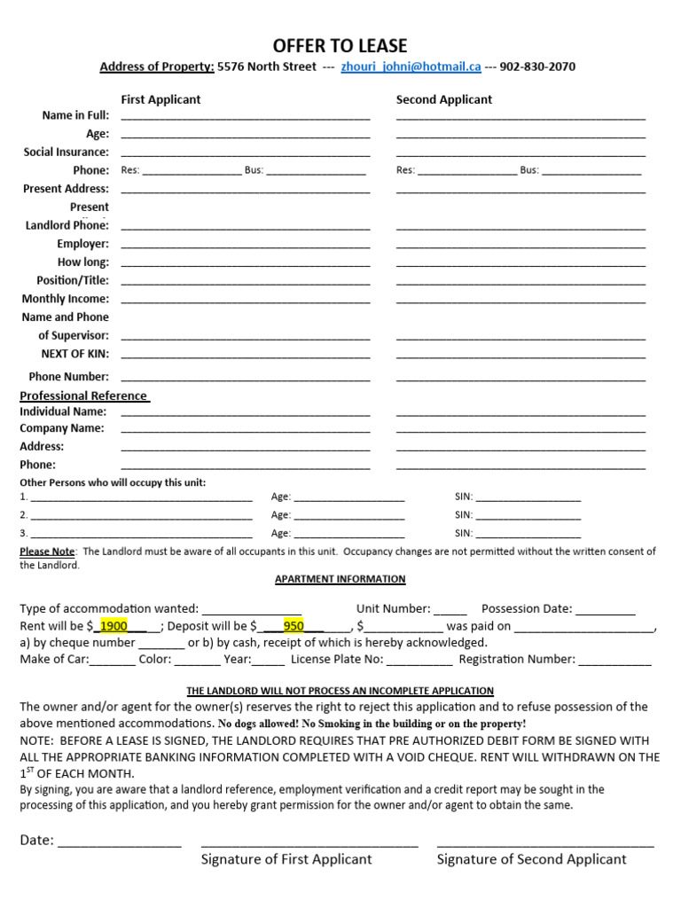 OFFER TO LEASE (Unit 2) | PDF | Landlord | Lease