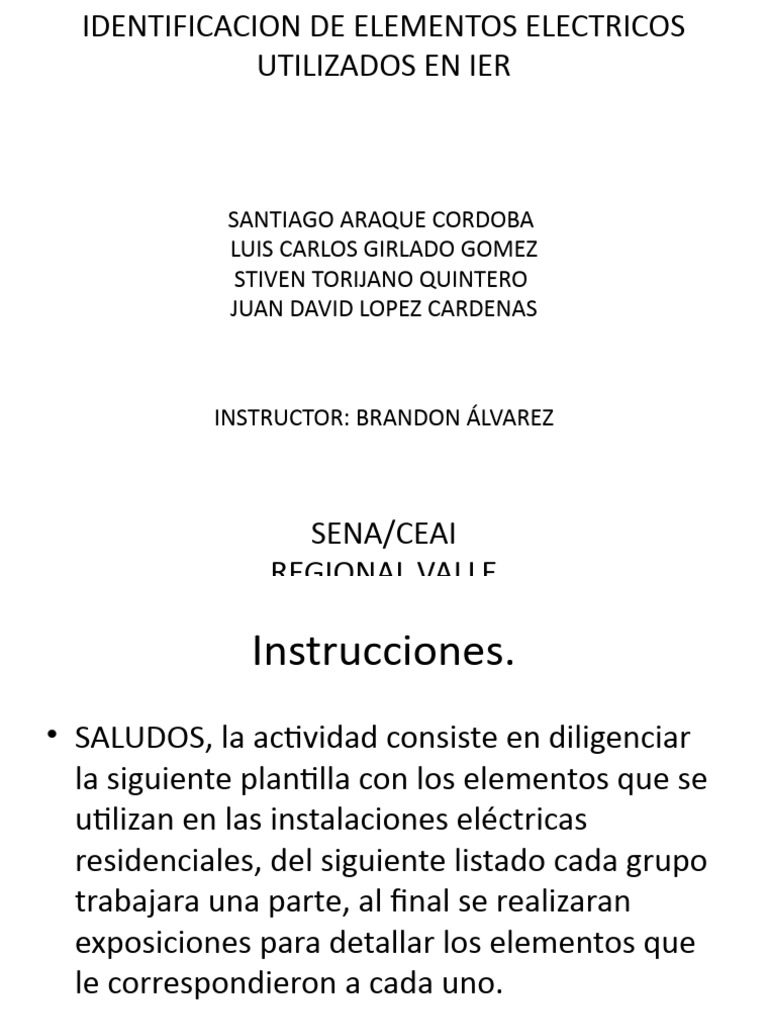 Actividad Identificacion de Elementos Electricos Utilizados en Ier ...
