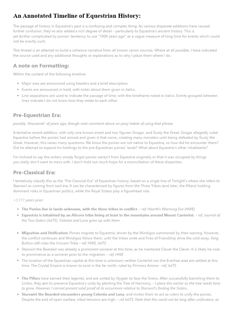 An Annotated Timeline of Equestrian History_ _ r_mylittlepony | PDF