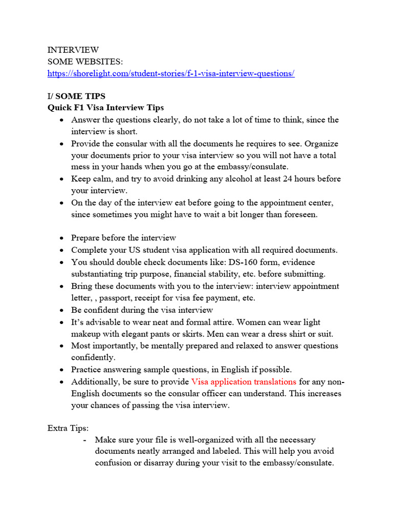 F1 Visa Interview Preparation Tips | PDF | Travel Visa | Knowledge