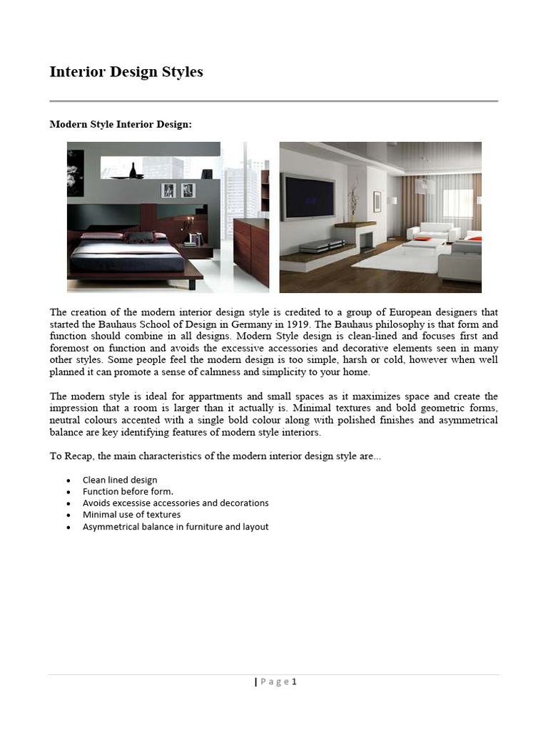 Interior Design Styles Overview | PDF | Minimalism | Interior Design