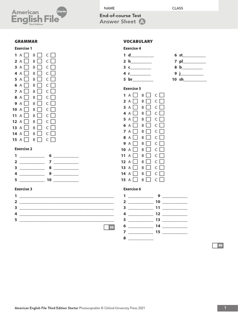American English File Starter Test | PDF | Linguistics | Languages