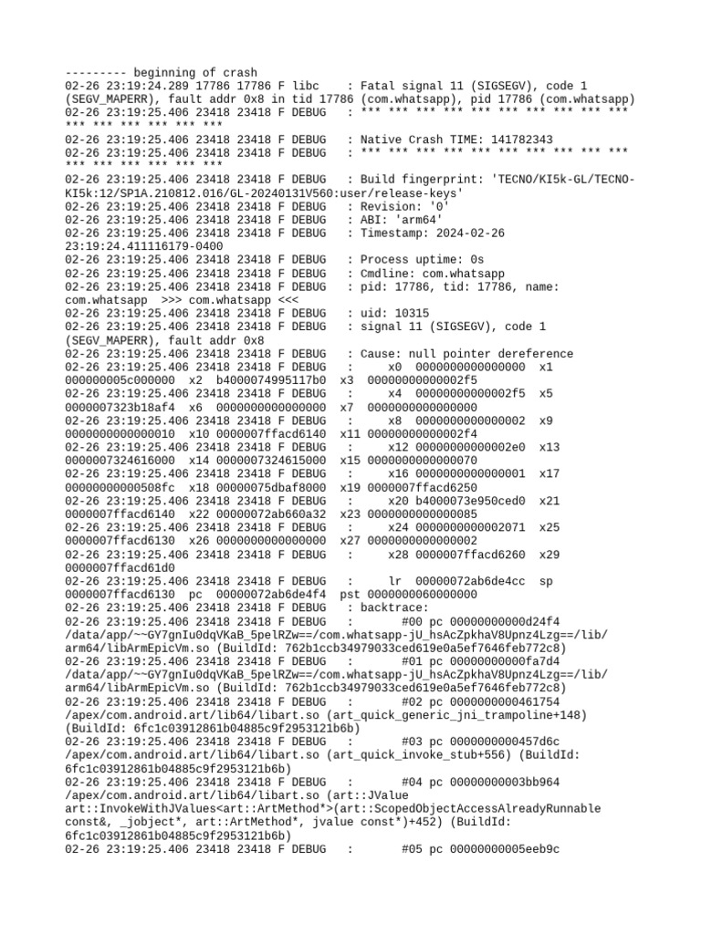 WhatsApp Native Crash Log Analysis | PDF | Java (Programming Language ...