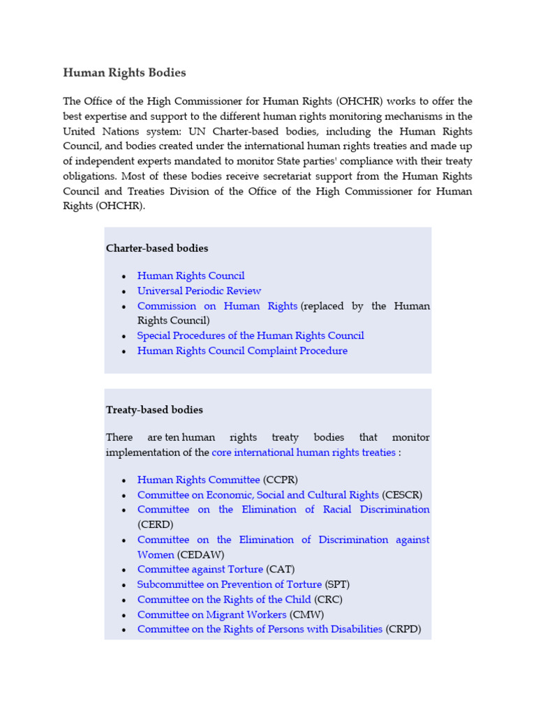 Human Rights Bodies | PDF | Human Rights | International Law