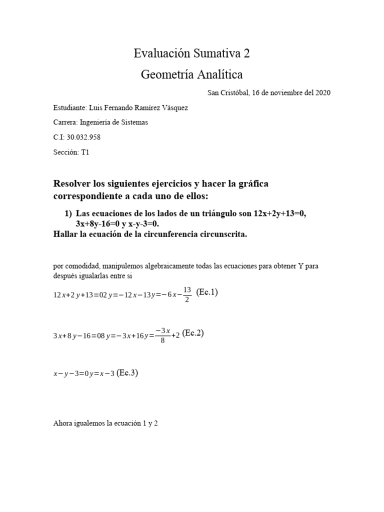 Evaluación de Geometría Analítica | PDF | Elipse | Línea (geometría)