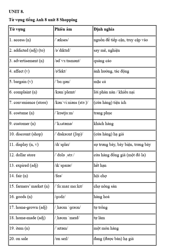L p 8 unit 8 shopping kh ng p n pdf