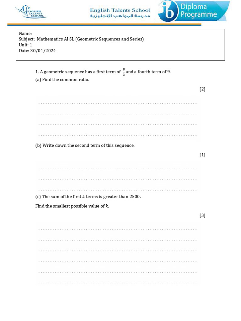 Geometric Sequences & Series Problems | PDF | Mathematics