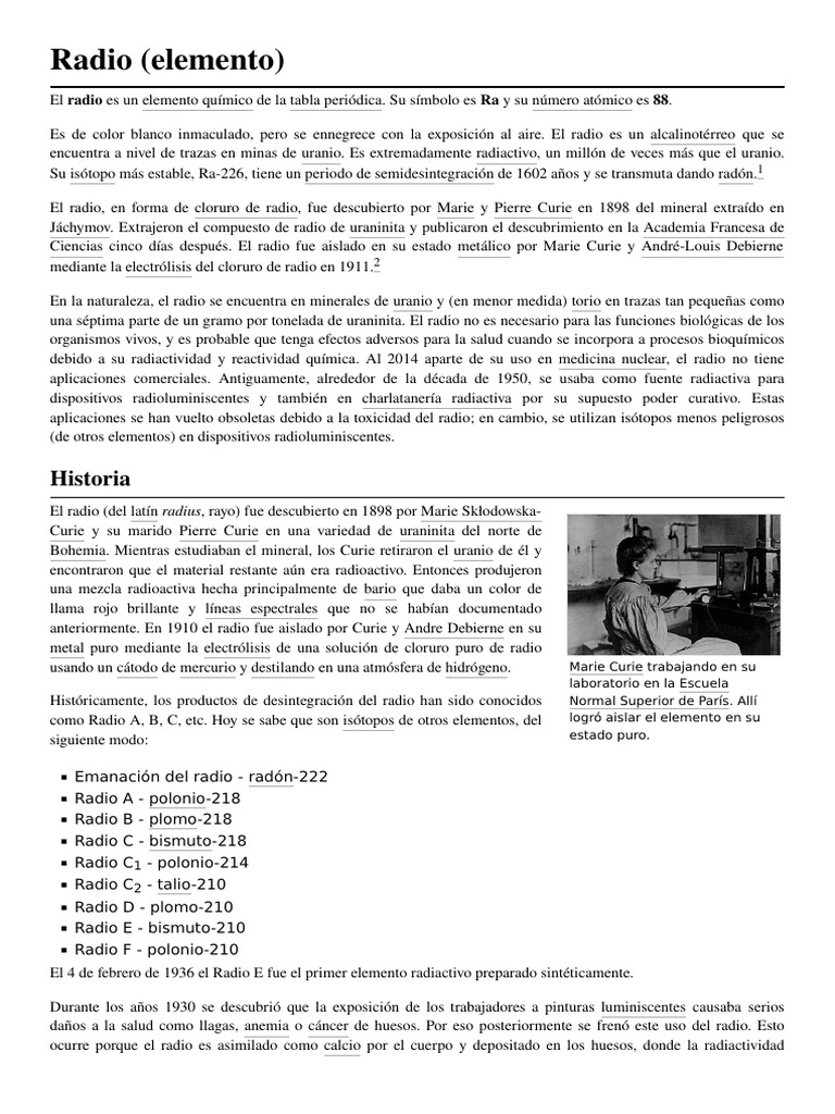Propiedades y usos del radio (Ra) | PDF | Sustancias químicas ...