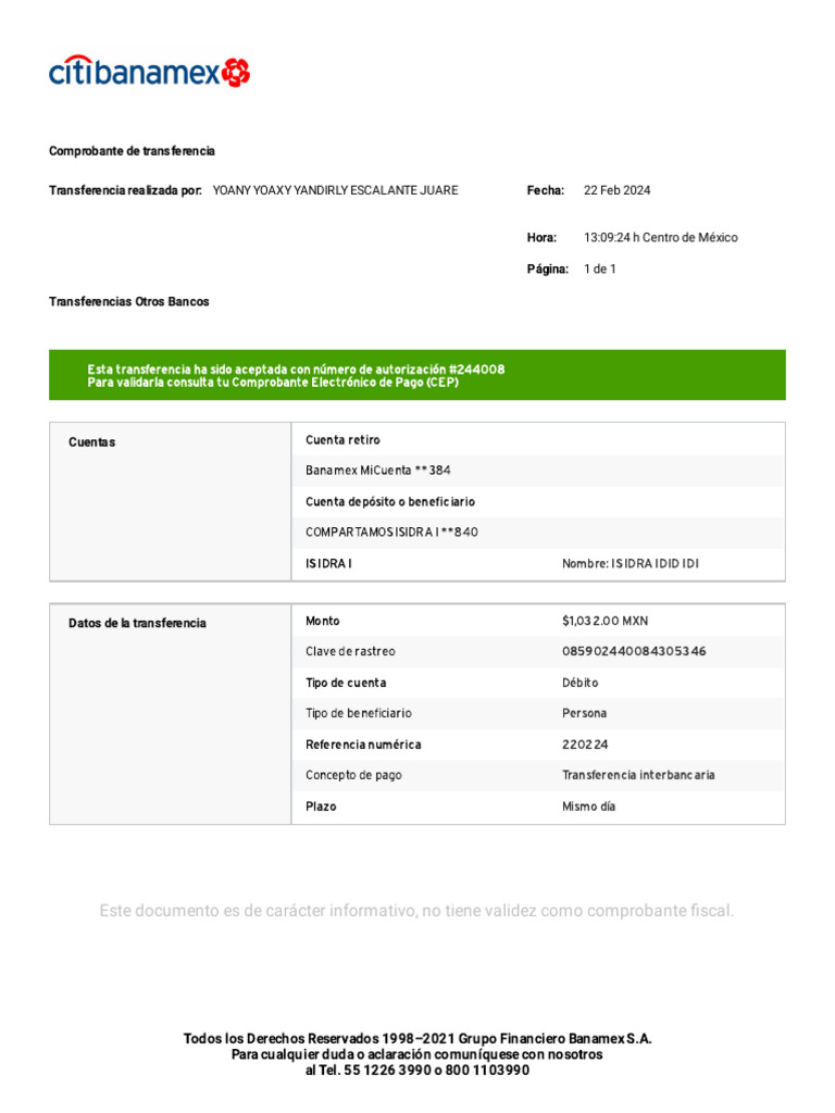 Comprobante de Transferencia Bancaria | PDF