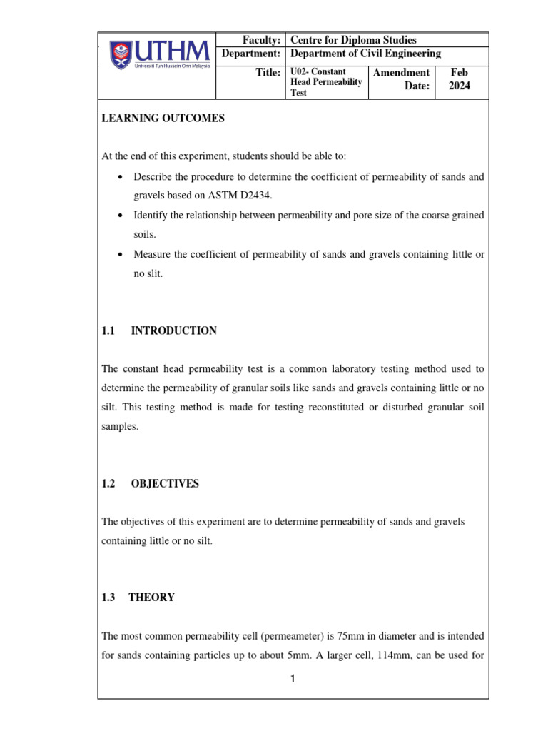 Constant Head Permeability Test Guide | PDF | Sand | Permeability ...