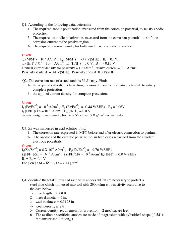 Corrosion Questions - 2 | PDF | Corrosion | Anode