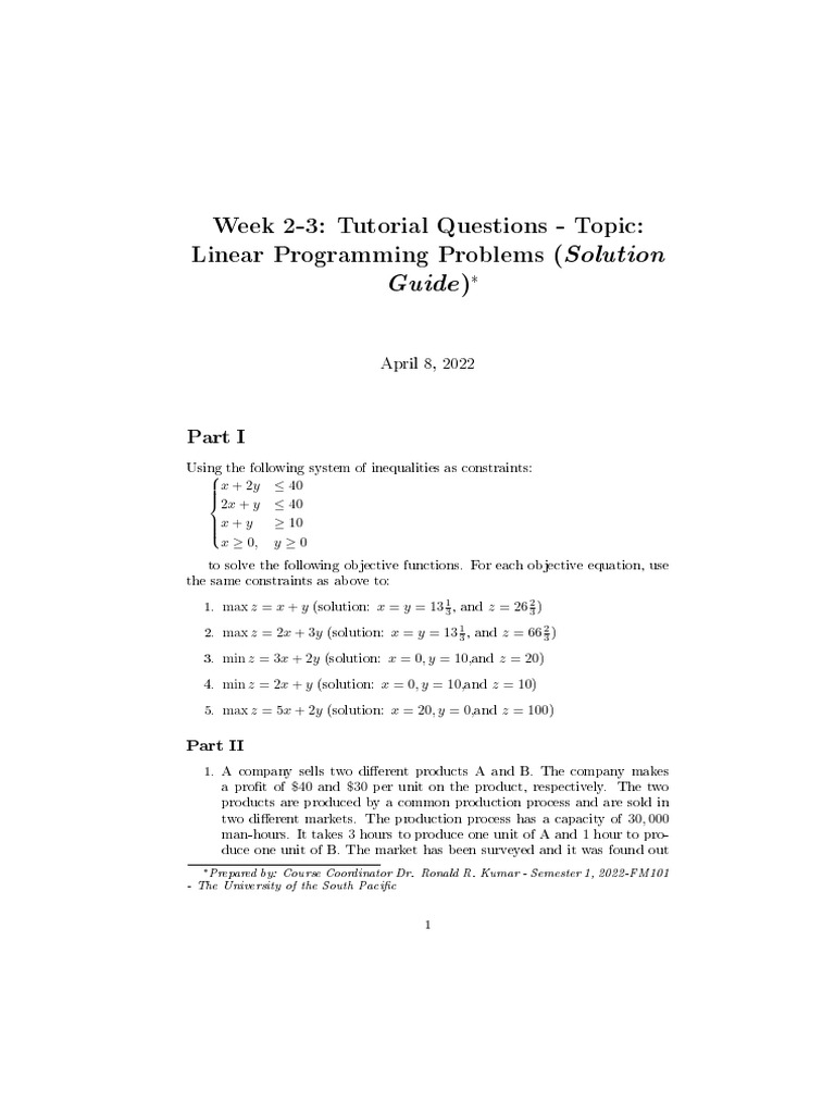 Linear Programming Problems Guide | PDF | Linear Programming | Applied ...