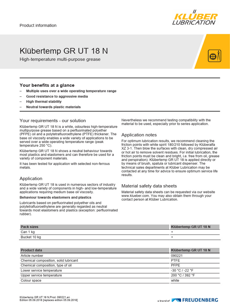Klubertemp GR Ut 18 N | PDF | Lubricant | Chemical Substances