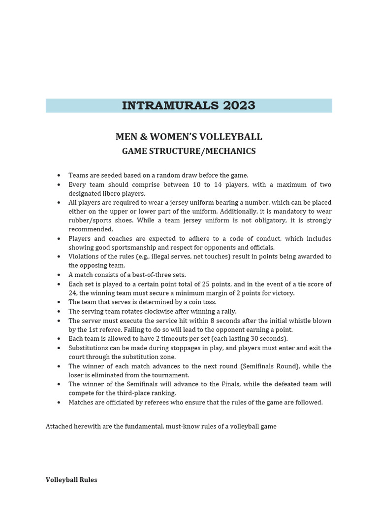 Volleyball Game Structure Pdf Volleyball Athletic Sports