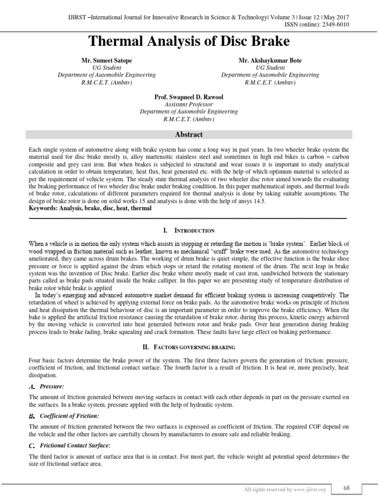 Thermal Analysis of Two-Wheeler Disc Brakes | PDF | Brake | Friction