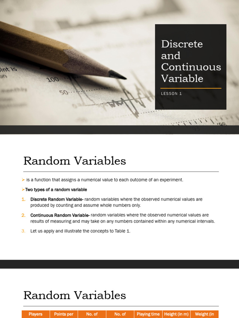 Discrete and Continuous Variable | PDF | Probability Distribution ...