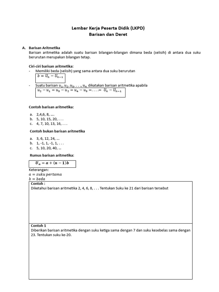 Lkpd Barisan Dan Deret Ok Pdf
