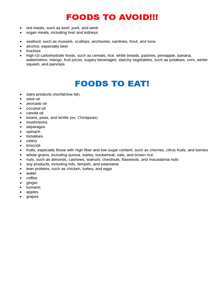 Essential Foods to Avoid and Eat | PDF