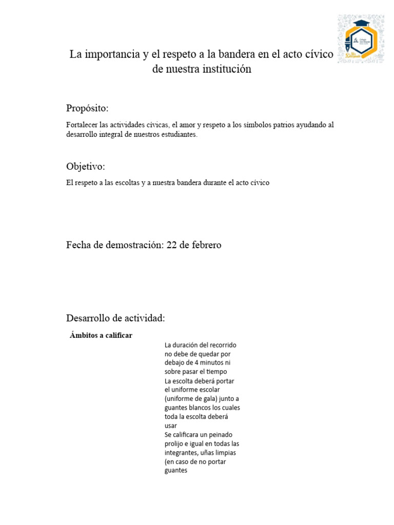 La Importancia y El Respeto A La Bandera en El Acto Cívico de Nuestra ...