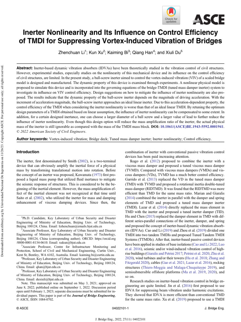 Li Et Al 2022 Inerter Nonlinearity and Its Influence On Control ...
