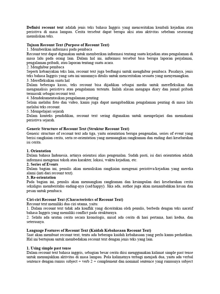 Struktur dan Tujuan Recount Text | PDF
