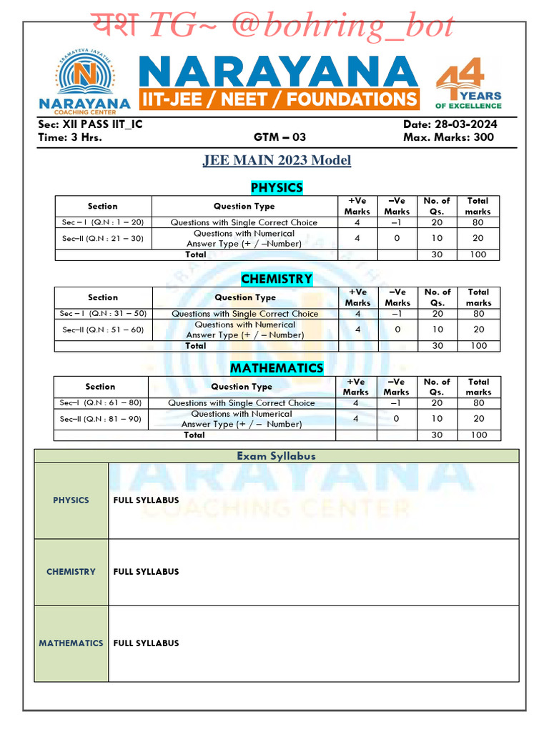 JEE Main 2023 Model Exam Paper | PDF | Capacitance | Resonance