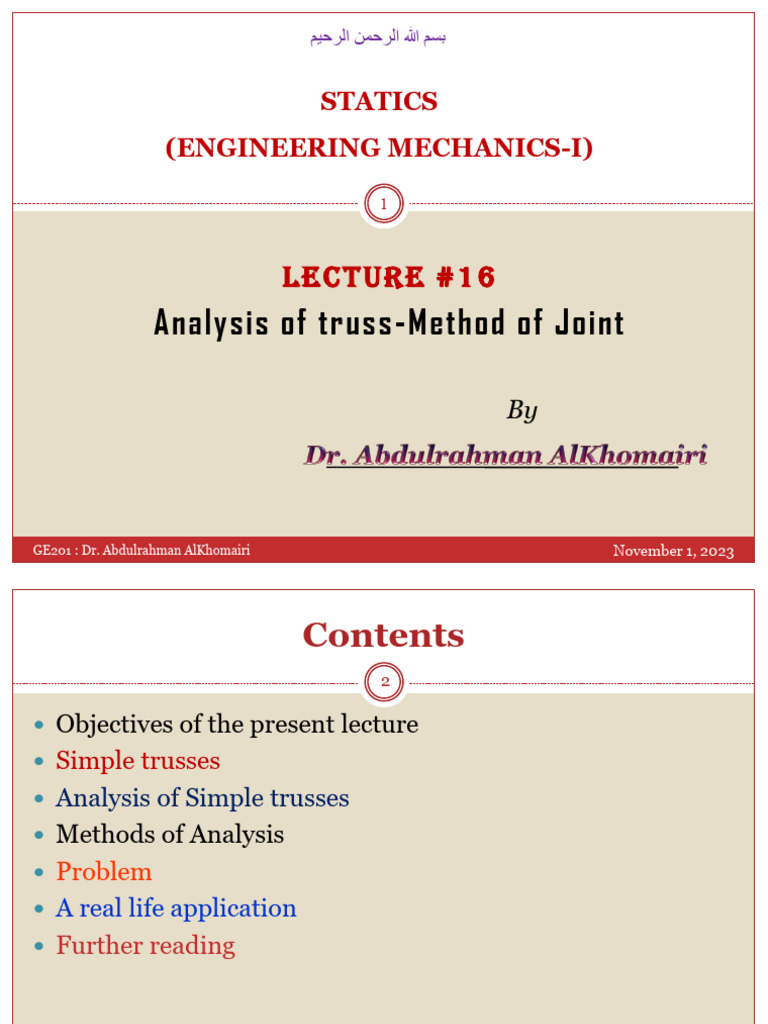Truss Analysis: Method of Joints | PDF | Truss | Force