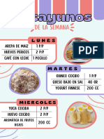 Menú (Desayunos, Almuerzos y Cena) )