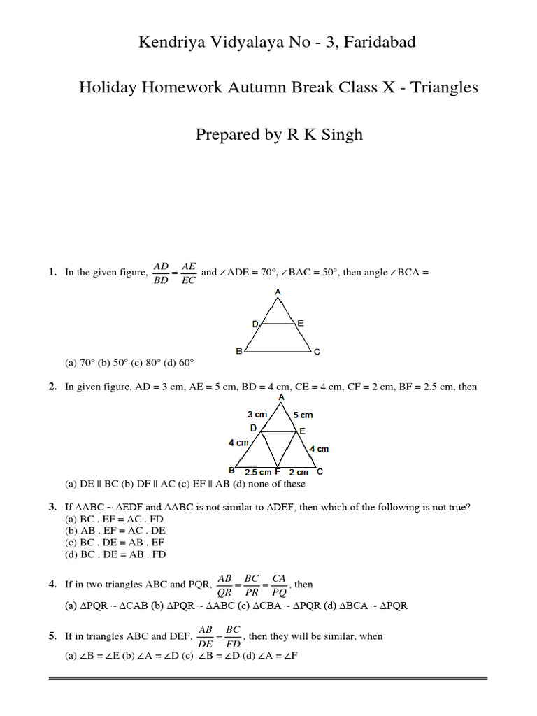 Class X Autumn Break Maths Homework | PDF | Elementary Mathematics ...