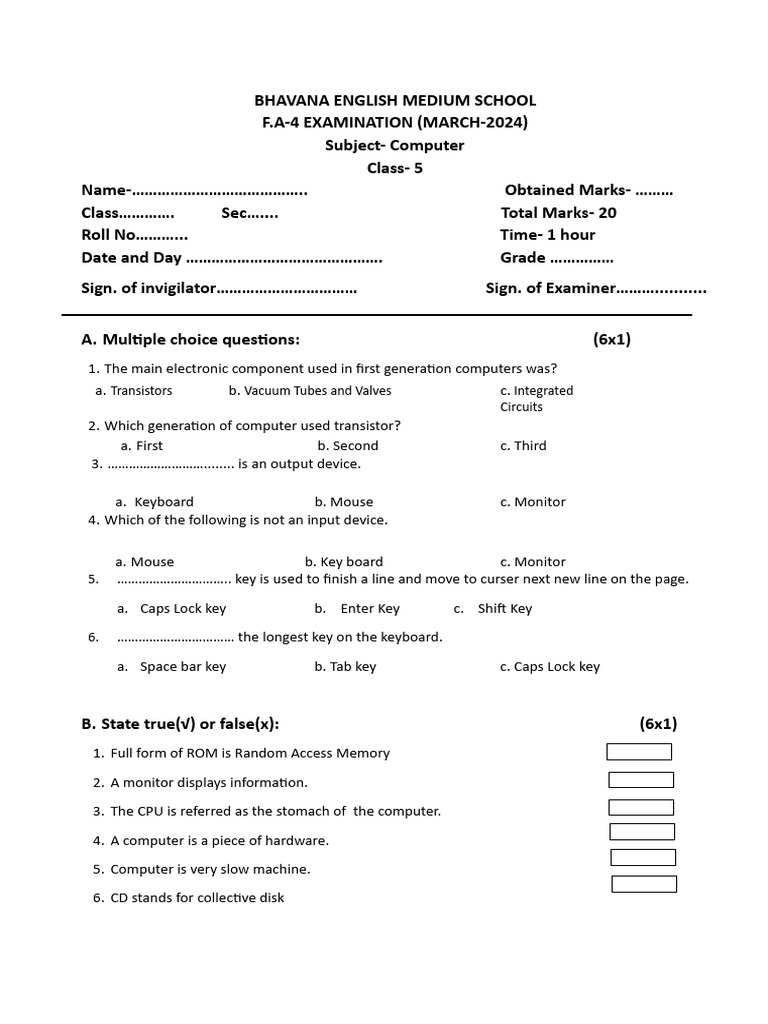 Class 5 Computer Pdf Computer Keyboard Office Equipment