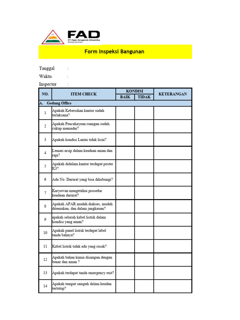 Formulir Inspeksi Keselamatan Bangunan | PDF