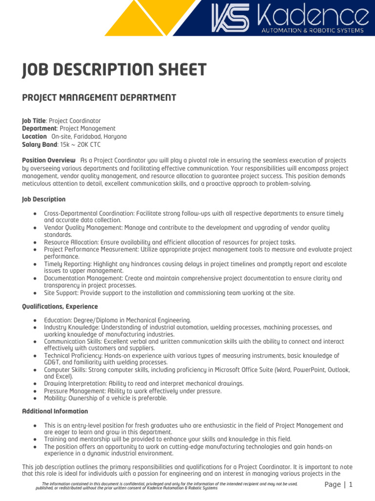 Entry-Level Project Coordinator Role | PDF | Automation | Project ...