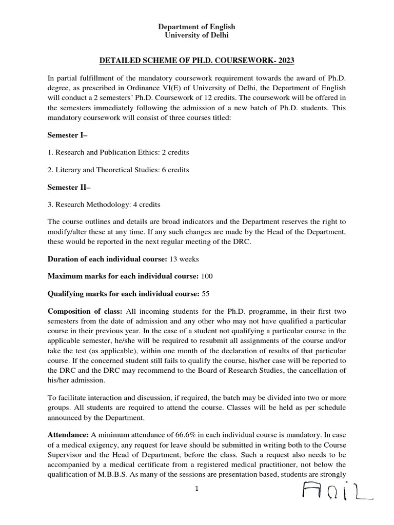 DETAILED SCHEME OF PH.D. COURSEWORK May 2023 Signed | PDF | Methodology ...