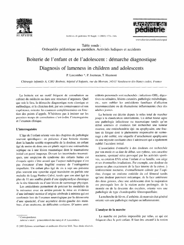 Diagnostic de la boiterie chez l'enfant | PDF | Genou | Douleur