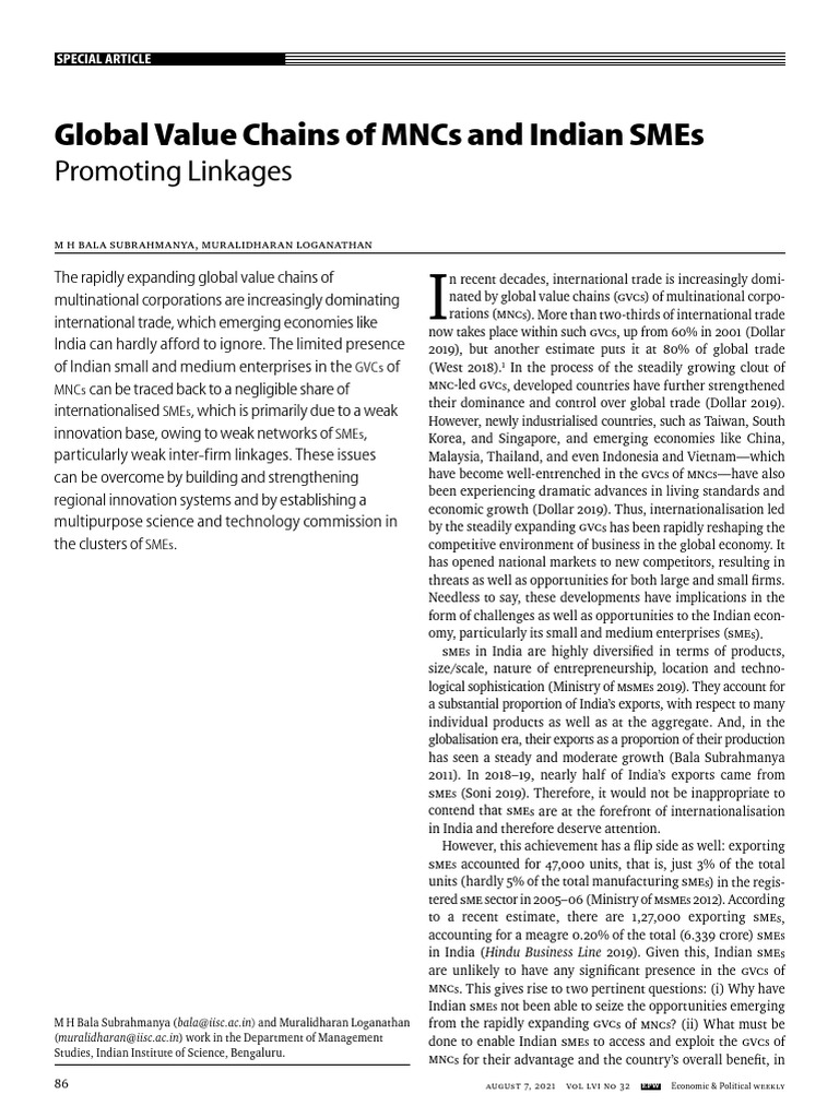 Indian SMEs in Global Value Chains | PDF | Small And Medium Sized ...